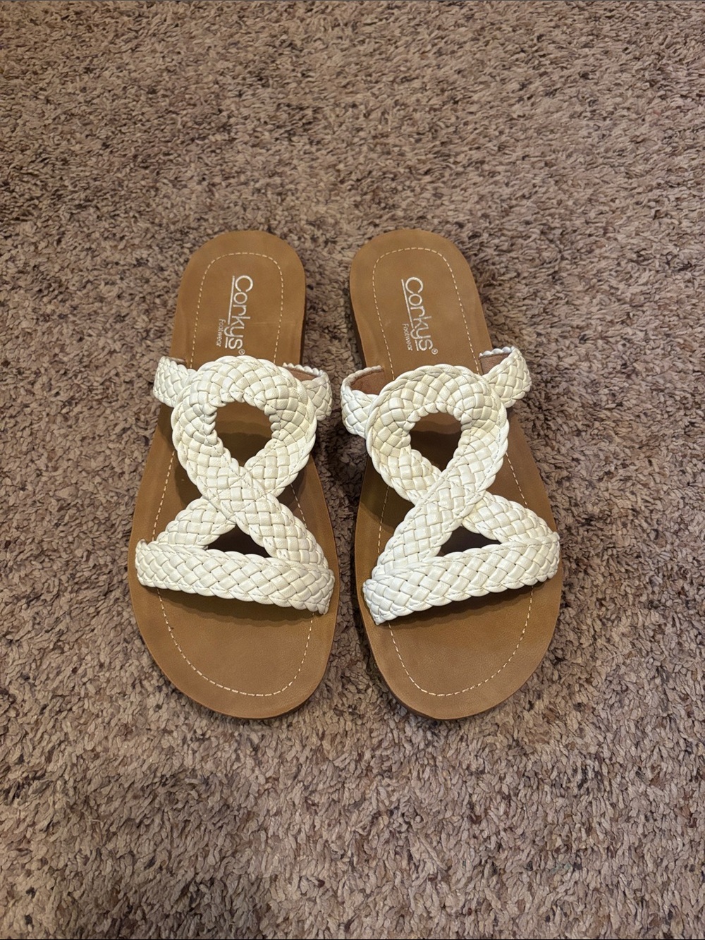 New Corkys Braided Slide Sandals White 11